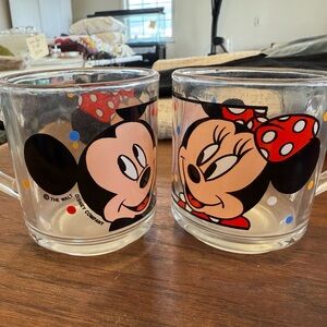 Disney Mickey and Minnie Glass Mugs - Clear with Red and Black Accents